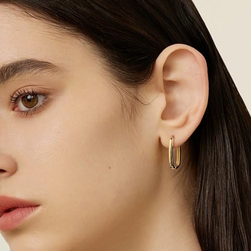 ALEXCRAFT 14K Gold Plated Sterling Silver Earrings Small Rectangle Hoop Earrings for Women Hypoallergenic Small Hoops Earring Gold Square Hoop Earing - Image 4