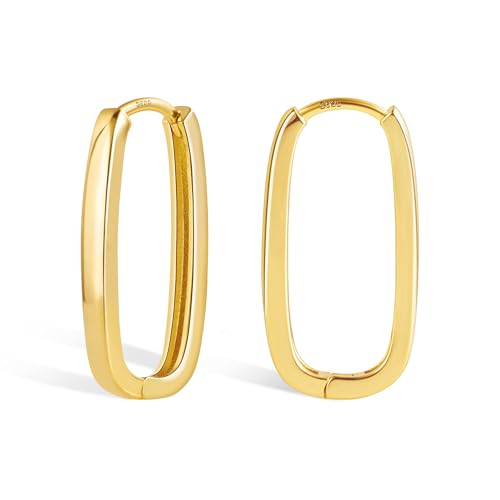 ALEXCRAFT 14K Gold Plated Sterling Silver Earrings Small Rectangle Hoop Earrings for Women Hypoallergenic Small Hoops Earring Gold Square Hoop Earing - Image 1