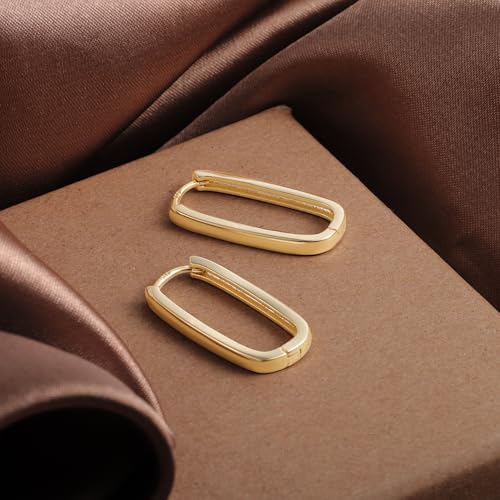 ALEXCRAFT 14K Gold Plated Sterling Silver Earrings Small Rectangle Hoop Earrings for Women Hypoallergenic Small Hoops Earring Gold Square Hoop Earing - Image 5
