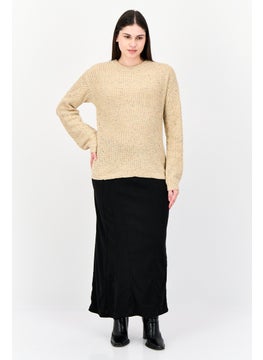 In the style Women Round Neck Knitted Sweater, Tan  - Image 4