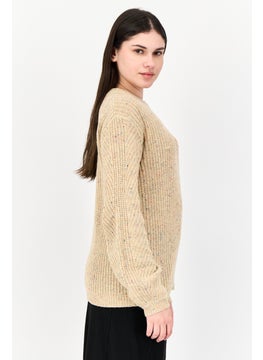 In the style Women Round Neck Knitted Sweater, Tan  - Image 2