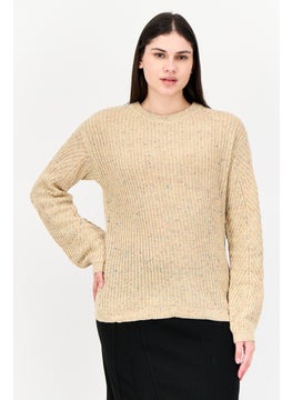 In the style Women Round Neck Knitted Sweater, Tan  - Image 1