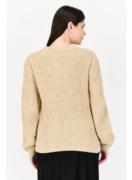 In the style Women Round Neck Knitted Sweater, Tan  - Image 3
