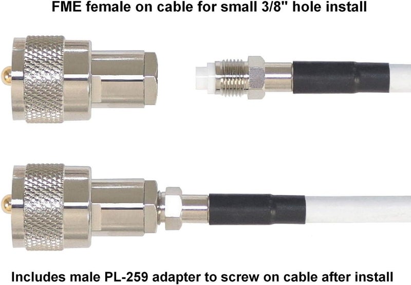 Tram 1607-HC Pretuned VHF 3 dBd Gain Marine Rachet-Mount Fiberglass Antenna, 20 ft. RG58 Cable and FME-Female Connector with PL-259 Adapter, 46 in. Tall - Image 4