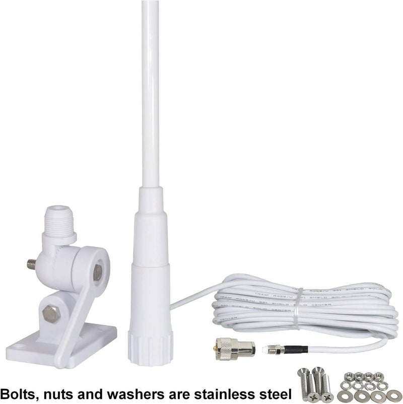 Tram 1607-HC Pretuned VHF 3 dBd Gain Marine Rachet-Mount Fiberglass Antenna, 20 ft. RG58 Cable and FME-Female Connector with PL-259 Adapter, 46 in. Tall - Image 3