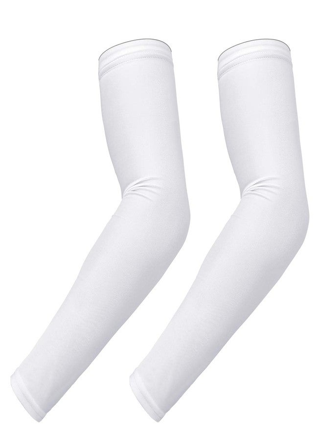 HDE Arm Sleeves for Men Women Sports Compression Sleeve UV Protection Cooling Arm Cover Basketball Baseball Football (Pair) White - S - Image 2