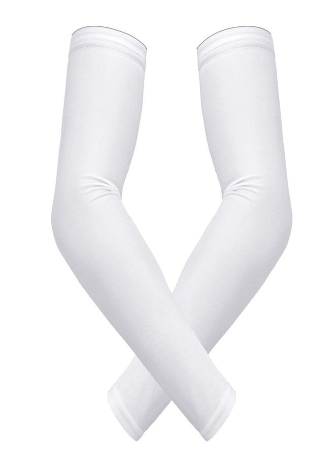 HDE Arm Sleeves for Men Women Sports Compression Sleeve UV Protection Cooling Arm Cover Basketball Baseball Football (Pair) White - S - Image 1