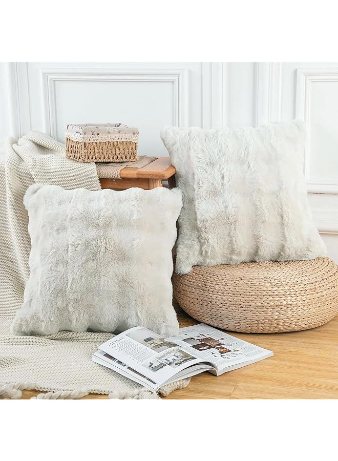 The Bros 18 x 18 Inch Pillow Covers(Set of 2), Corduroy Soft Decorative Square Throw Pillow Cover, Cushion Covers Pillowcase, Faux Fur Plush Throw Pillow Covers for Sofa, Couch,Bedroom,Living Room (White) - Image 1