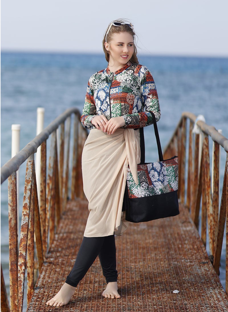 DAMAS COLLECTION 5-Piece Modest Burkini Set for Women – Full Coverage Water-Repellent Swimwear – Includes Skirt, Swim Cap, Hip Wrap and Tote Bag – Sun Protection Swimwear  - Image 1
