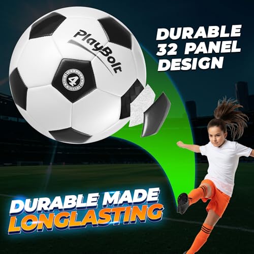 PlayBolt Soccer Ball Size 4 with Pump - Black & White Training Practice & Match Ball for Kids, Youth and Adults (Pack of 4) - Image 4