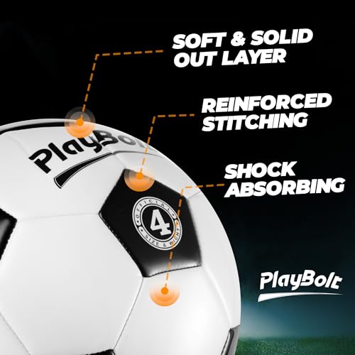 PlayBolt Soccer Ball Size 4 with Pump - Black & White Training Practice & Match Ball for Kids, Youth and Adults (Pack of 4) - Image 2