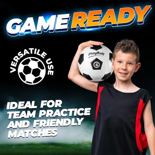 PlayBolt Soccer Ball Size 4 with Pump - Black & White Training Practice & Match Ball for Kids, Youth and Adults (Pack of 4) - Image 3