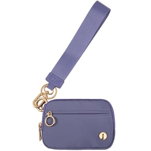 JEEBURYEE Wristlet Keychain Wallets for Women RFID Blocking Credit Card Holder Small Zipper Coin Purse Change Pouch with ID Window and Detachable Wrist Strap Dark Purple - Image 1