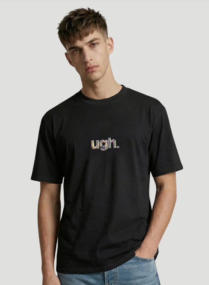 دينيس لينغو Black 100% Cotton Printed Regular Fit T-Shirt For Men