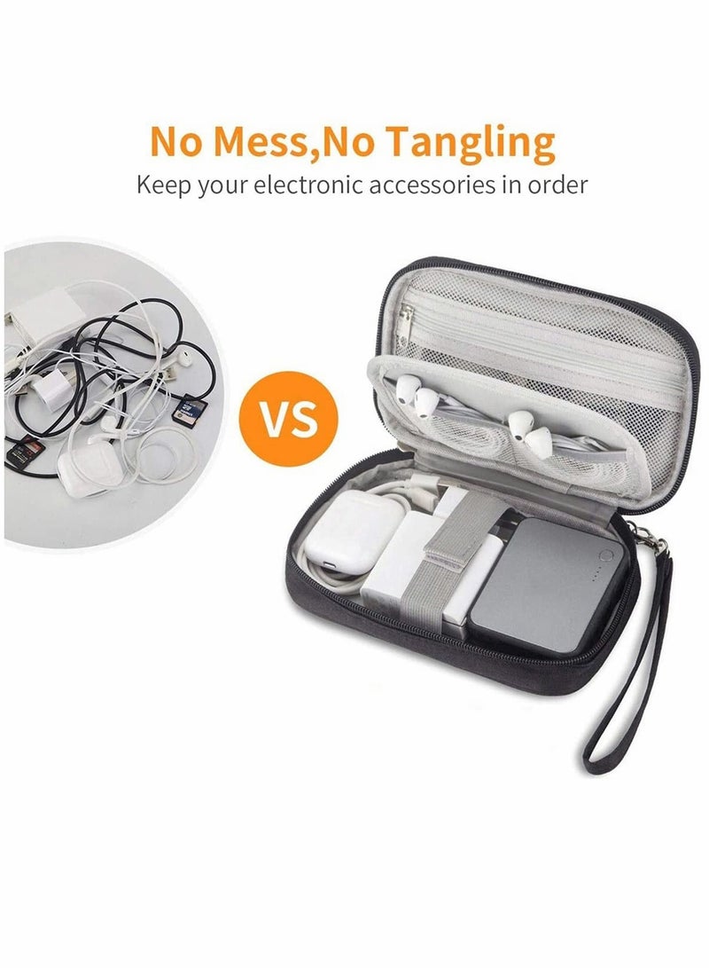 KASTWAVE Small Electronic Organizer Cable Bag, Travel Portable 2 PCS Electronic Accessories Storage Bag Soft Carrying Case Pouch for Hard Drive, Cord, Charger, Earphone, USB, SD Card (Black+Gray) - Image 2