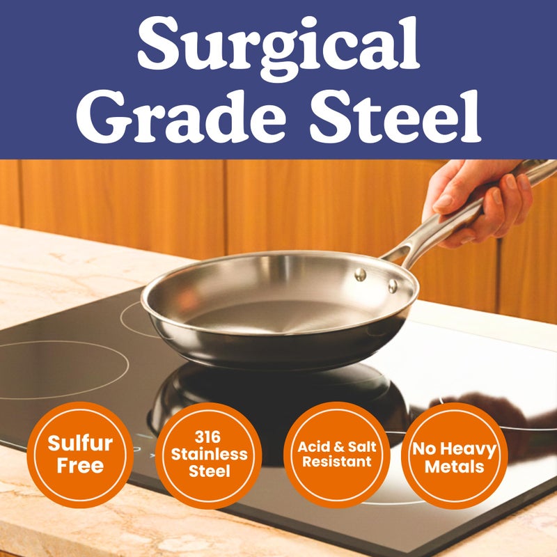 Ziruma Non-Toxic 9.5" Surgical Grade Stainless Steel Frying Pan, Fully Clad for Fast & Even Heat, PFOA-Free, Induction Compatible, Oven Safe to 500Â°F - Image 2