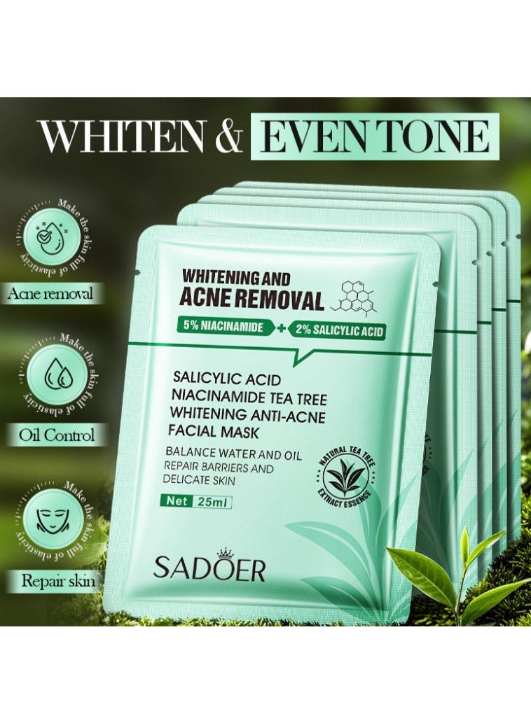 SADOER 5 PCS Salicylic Acid Whitening and Acne-Removal Face Mask Box - Niacinamide Tea Tree Anti-Acne Faical Mask - Image 2