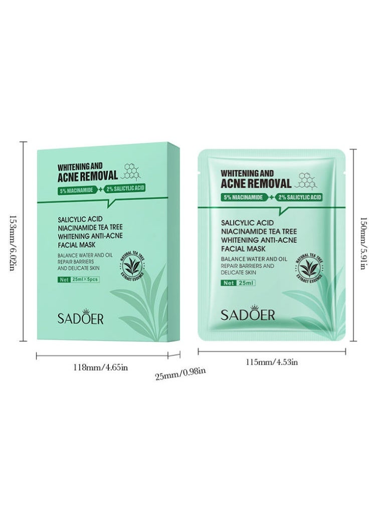 SADOER 5 PCS Salicylic Acid Whitening and Acne-Removal Face Mask Box - Niacinamide Tea Tree Anti-Acne Faical Mask - Image 5