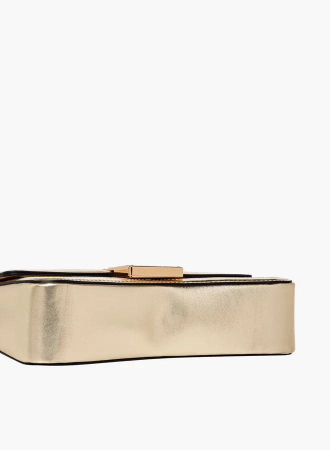 ELLE Monogram Embossed Shoulder Bag with Button Closure