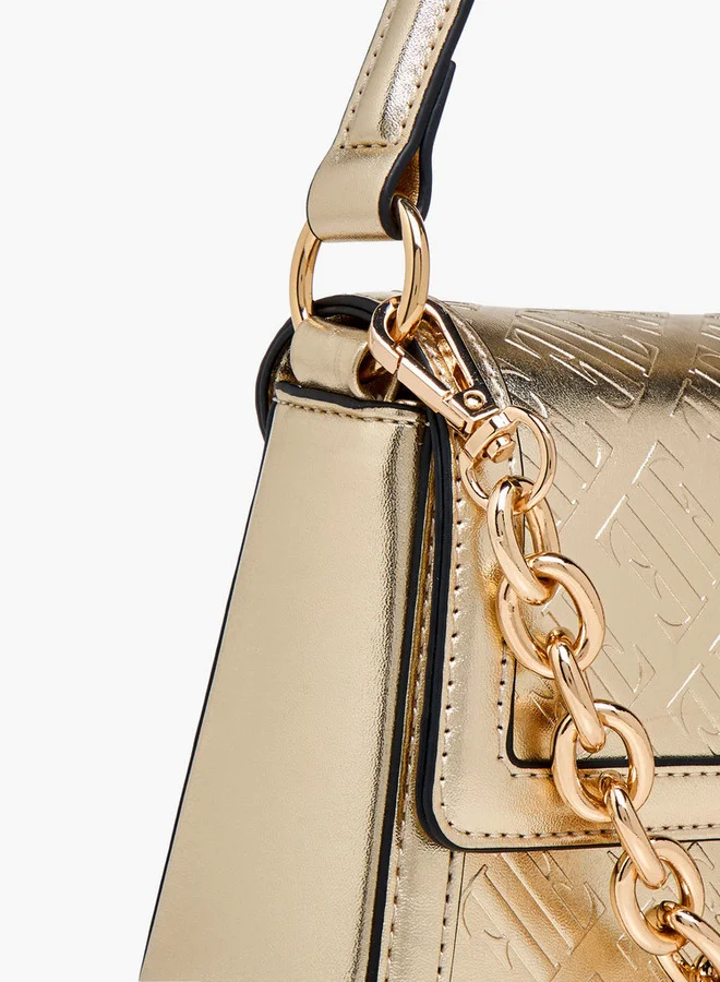ELLE Monogram Embossed Shoulder Bag with Button Closure