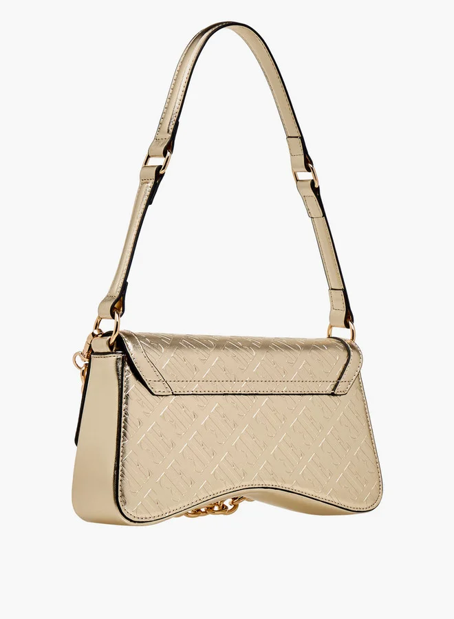 ELLE Monogram Embossed Shoulder Bag with Button Closure