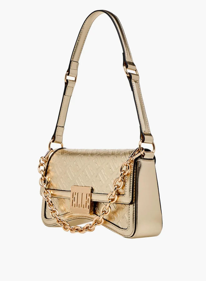 ELLE Monogram Embossed Shoulder Bag with Button Closure