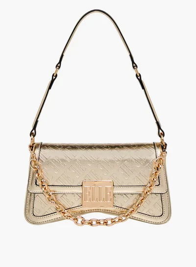 ELLE Monogram Embossed Shoulder Bag with Button Closure