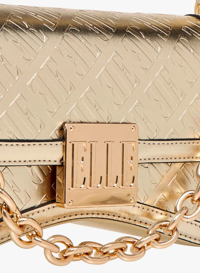 ELLE Monogram Embossed Shoulder Bag with Button Closure