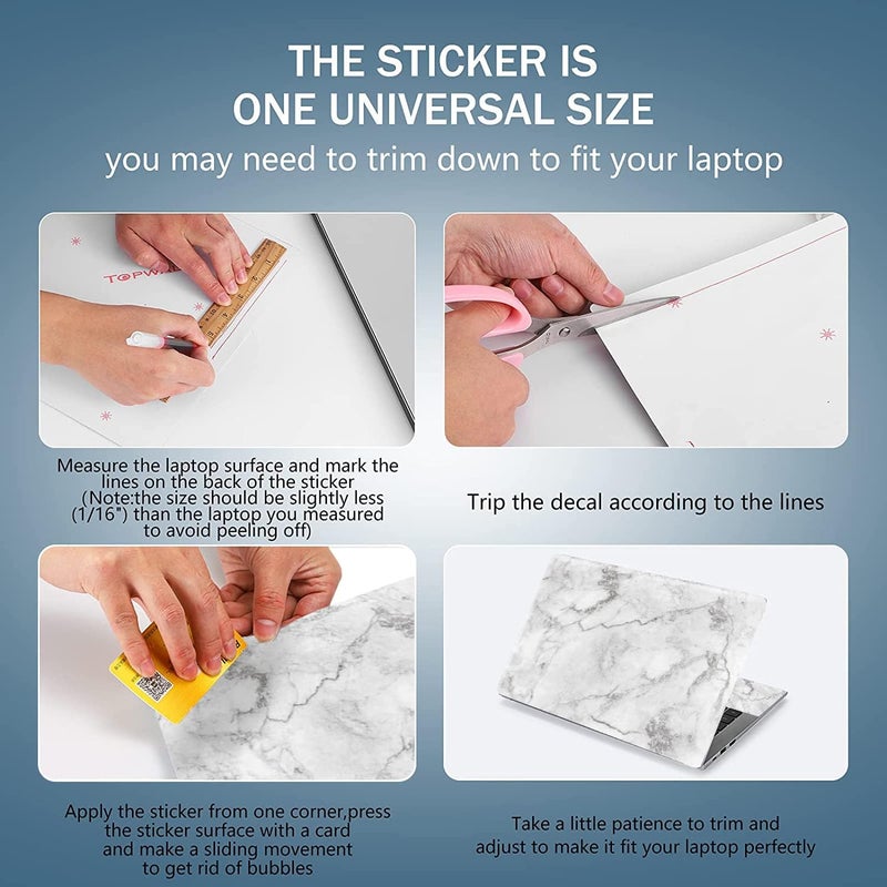 AORTDES 15 15.4 15.6 Inches Laptop Skin Sticker Universal 12.1 13 13.3 14 Inches Netbook Skin Sticker Reusable Notebook PC Personalized Art Protector Decal Cover by (White Marble) - Image 2