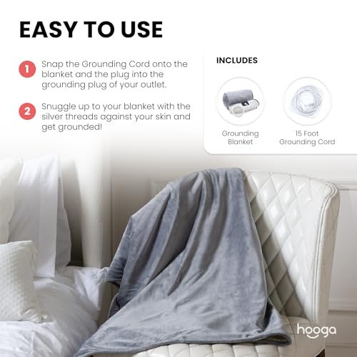 hooga Grounding Blanket for Improved Sleep, Pain Relief, Energy, Inflammation. Grounded Throw, Earth Connected Bedding. Conductive Silver Fiber. Grounding Cord Included. 60x80 Inch, Queen Size. - Image 4
