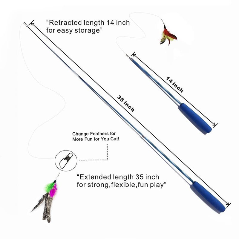 Sunkizzrs ® Interactive Feather Toy Set - Activity Toys for Kittens - Wand to Exercise Cats - Stick Toy for Indoor Cats (1 Retractable Stick with 1 Feather) - Image 2
