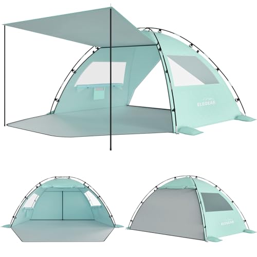 Elegear CumbreX Beach Tent Sun Shelter with Canopy 45 Person Pop Up Beach Tent Easy Setup UPF 50 UV Protection Portable Lightweight Double Silver Coating Cabana Sun Shade Shelter Green - Image 1