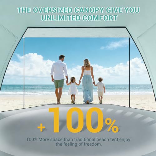 Elegear CumbreX Beach Tent Sun Shelter with Canopy 45 Person Pop Up Beach Tent Easy Setup UPF 50 UV Protection Portable Lightweight Double Silver Coating Cabana Sun Shade Shelter Green - Image 3