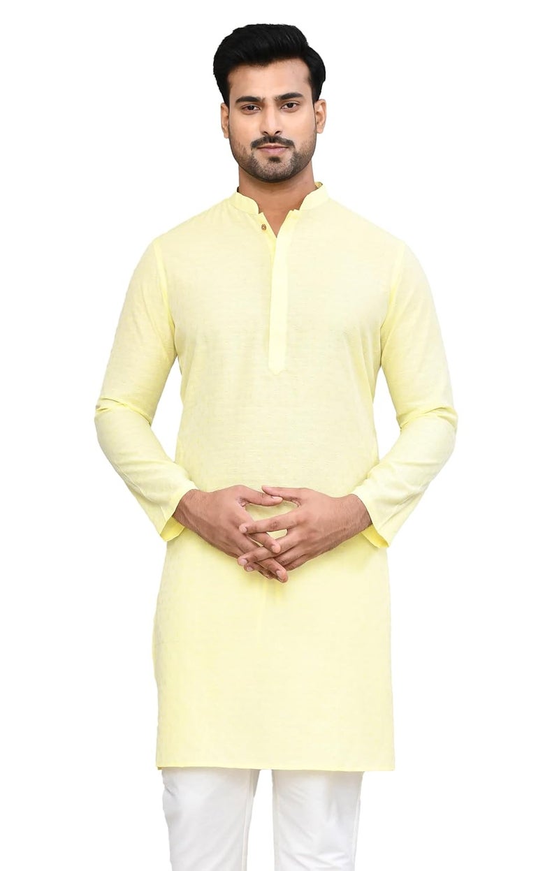 Polyfab Hathkargha Men's Art Silk Designer Printed Kurta with Mandarin Collar and Full Sleeves - Image 1