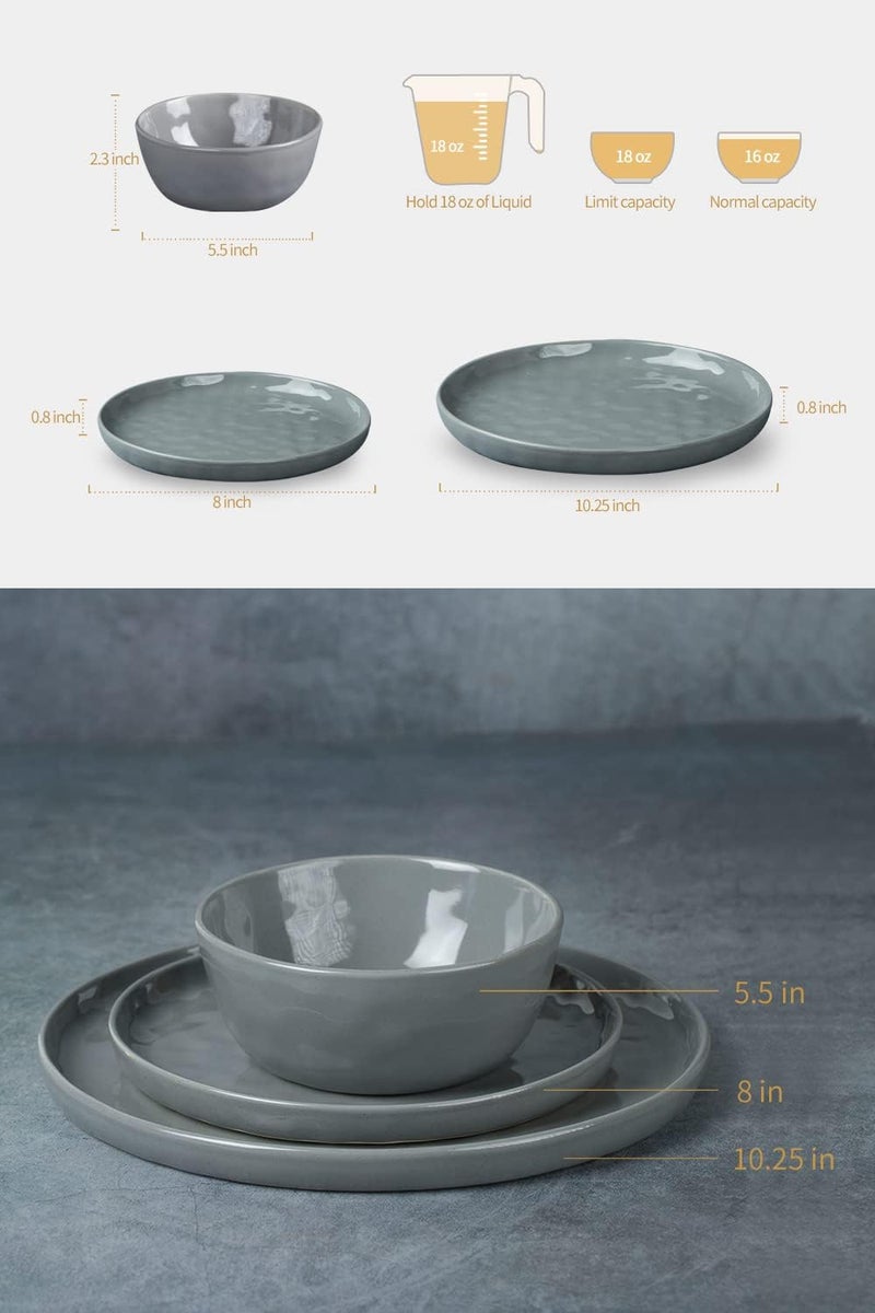 Famiware Mars Plates and Bowls Set 12 Pieces Dinnerware Sets Dishes Set for 4 Dark Gray - Image 3