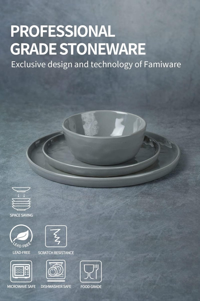 Famiware Mars Plates and Bowls Set 12 Pieces Dinnerware Sets Dishes Set for 4 Dark Gray - Image 5