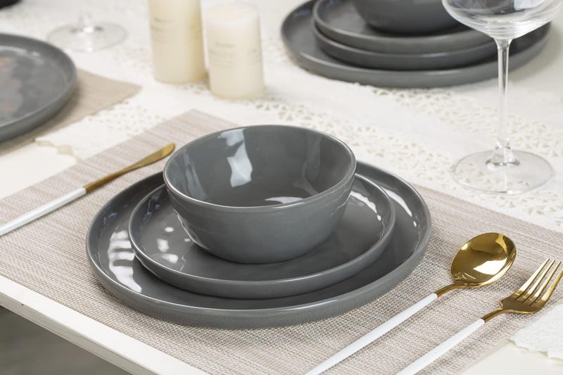 Famiware Mars Plates and Bowls Set 12 Pieces Dinnerware Sets Dishes Set for 4 Dark Gray - Image 4