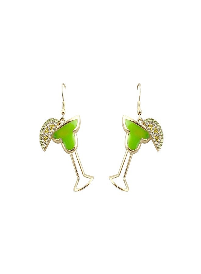 NTLX Beverage Drink Drop Dangle Earrings for Women - Martini, Margarita, Beer, Champagne, Wine Glass Bottle - Happy Hour Fashion - Cute - Fun - Beautiful Genuine Crystals - Gold Plated - with Gift Box Included (Margarita) - Image 1