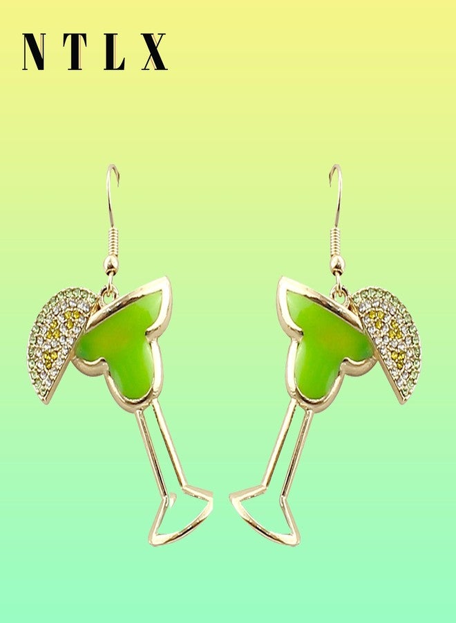 NTLX Beverage Drink Drop Dangle Earrings for Women - Martini, Margarita, Beer, Champagne, Wine Glass Bottle - Happy Hour Fashion - Cute - Fun - Beautiful Genuine Crystals - Gold Plated - with Gift Box Included (Margarita) - Image 3