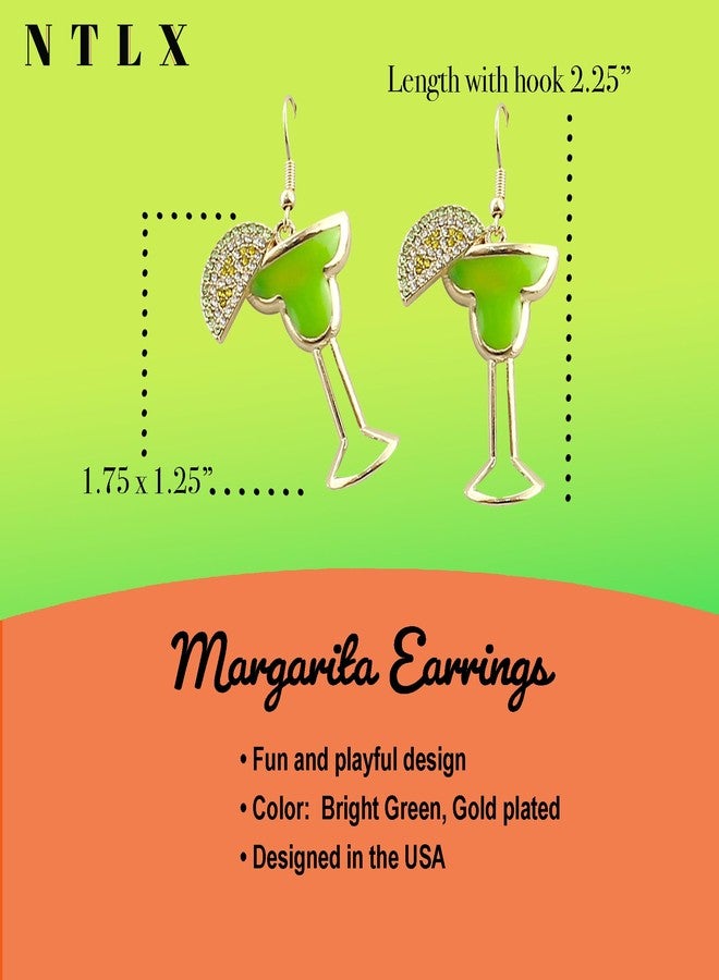 NTLX Beverage Drink Drop Dangle Earrings for Women - Martini, Margarita, Beer, Champagne, Wine Glass Bottle - Happy Hour Fashion - Cute - Fun - Beautiful Genuine Crystals - Gold Plated - with Gift Box Included (Margarita) - Image 2