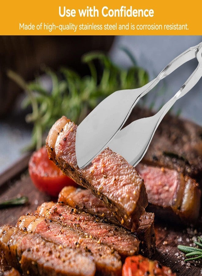 Beufee 2 Pcs Tongs for Serving Food, Serving Tongs Stainless Steel Buffet Tongs Mini Tongs Bread Clip Food Tongs Scissors Shape Salad Steak Clip for Baking Barbecue Fried - Image 2