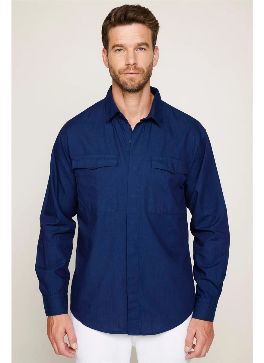 Tudors Relax Fit Comfortable Fit Long Sleeve Double Pocket Denim Shirt