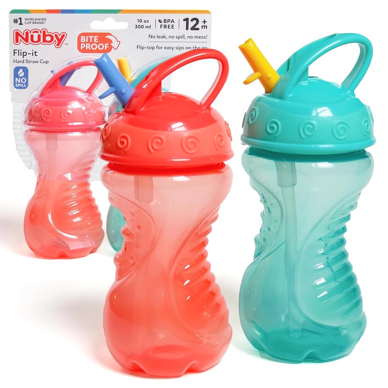 Nuby 2-Pack Flip-It Easy Grip Cups With Easy-Flo Straw  10 Ounce  Colors May Vary - Image 1