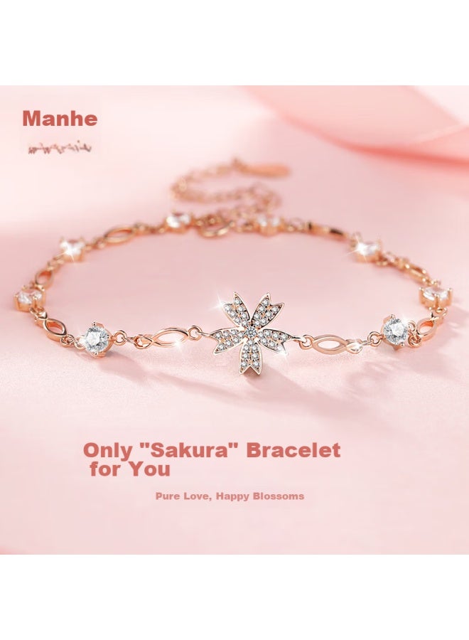 Manhe S925 Silver Cherry Blossom Bracelet For Women, New Style Beaded elry, Birthday Gift For Wife Or Girlfriend - Image 1