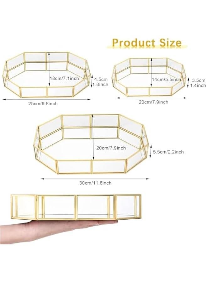 HOOKOR 3 Pieces Mirror Tray Metal Vanity Mirror Tray Rectangle Octagon Perfume Tray Mirror Makeup Tray Cosmetic Dresser Tray for Dresser Bedroom Bathroom Hotel, 3 Sizes - Image 2