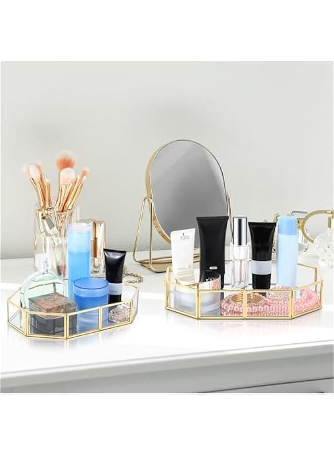 HOOKOR 3 Pieces Mirror Tray Metal Vanity Mirror Tray Rectangle Octagon Perfume Tray Mirror Makeup Tray Cosmetic Dresser Tray for Dresser Bedroom Bathroom Hotel, 3 Sizes - Image 4