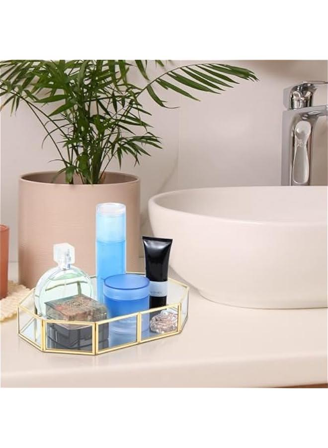 HOOKOR 3 Pieces Mirror Tray Metal Vanity Mirror Tray Rectangle Octagon Perfume Tray Mirror Makeup Tray Cosmetic Dresser Tray for Dresser Bedroom Bathroom Hotel, 3 Sizes - Image 5
