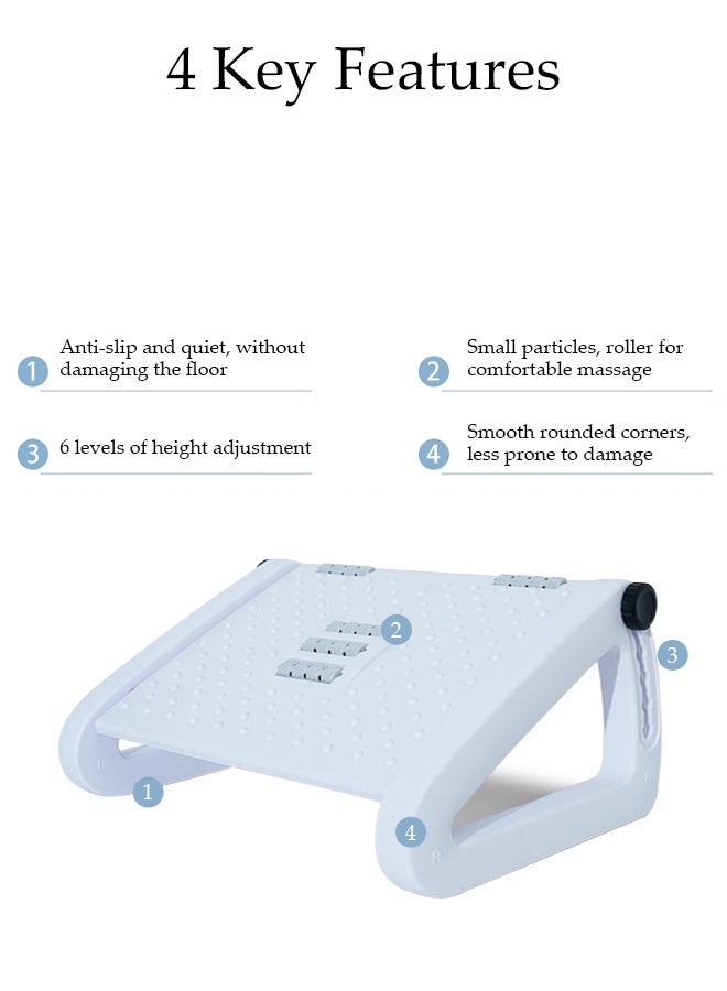 DUNISO Foot Rest Under Desk, 6 Height Adjustable Foot Rest with Massage Texture and Roller, Ergonomic Step Stool,Position for Home, Office, School (White) - Image 3