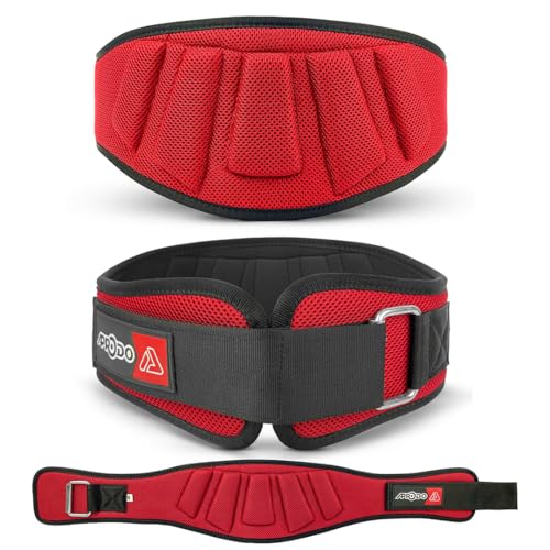 APRODO Power Guidance Nylon Weightlifting Belt Lumbar Waist Support Trainer Protector Belts for Weight Lifting Fitness Sport Gym for Men and Women (RED, Medium 30'' - 34'') - Image 1