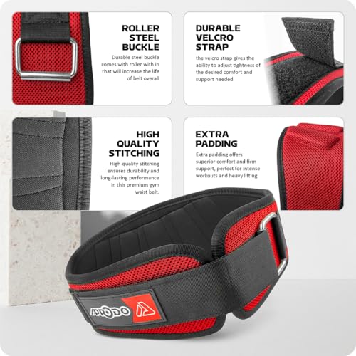 APRODO Power Guidance Nylon Weightlifting Belt Lumbar Waist Support Trainer Protector Belts for Weight Lifting Fitness Sport Gym for Men and Women (RED, Medium 30'' - 34'') - Image 4